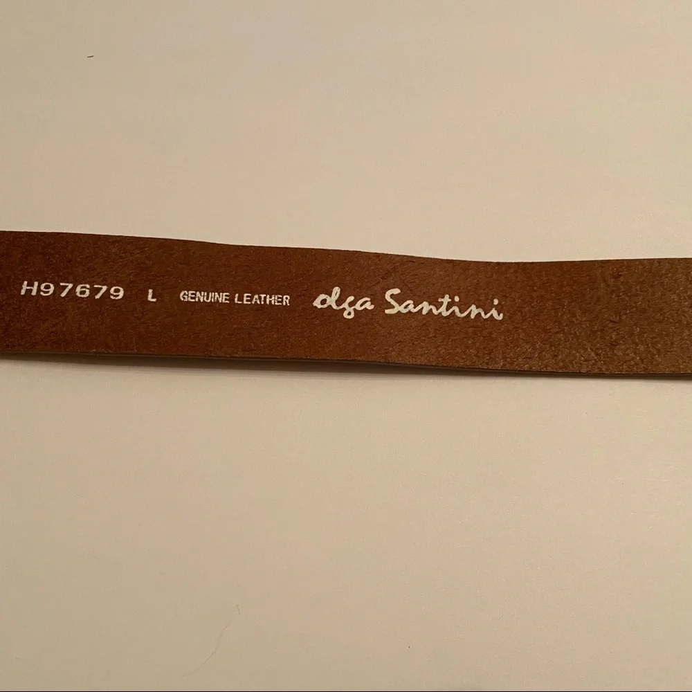 OLGA SANTINI BELT NEW BROWN LEATHER FIRE CIRCLE BUCKLE ADJUSTABLE NWT SIZE L